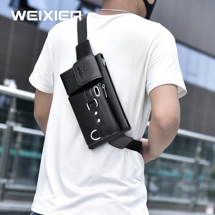 WEIXIER 8117 Tas Selempang Pria Kulit Waistbag Anti Air
