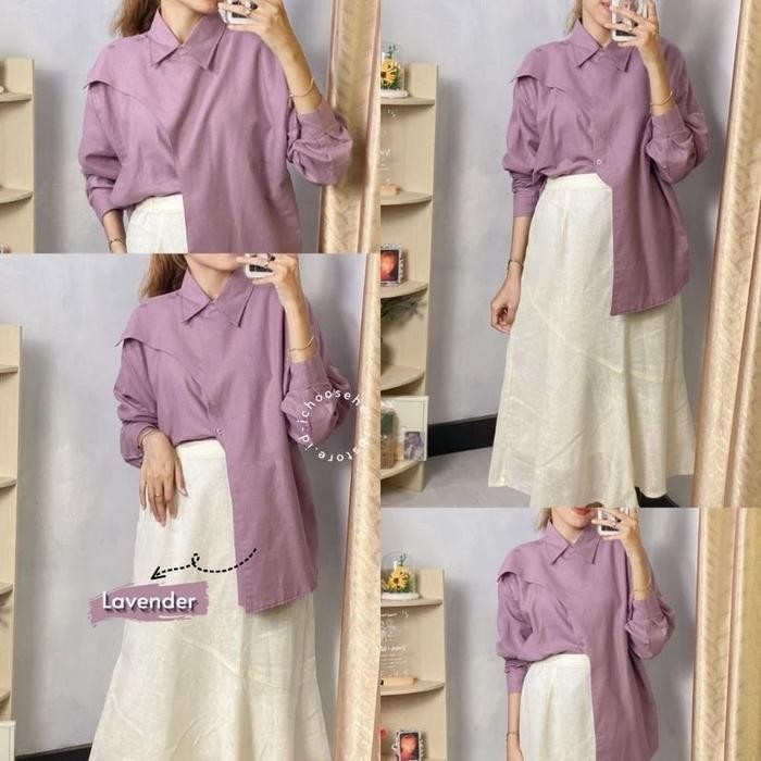 Hawa Shirt - Kemeja Wanita n Oversize Atasan Slempang Wanita Katun Lengan Panjang