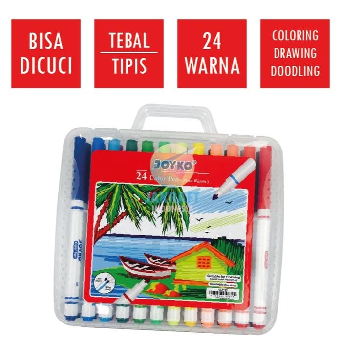 

SARI (24 Pcs) Spidol Bisa Dicuci Set 24 Warna Joyko Washable Color Pen Marker Clp-05