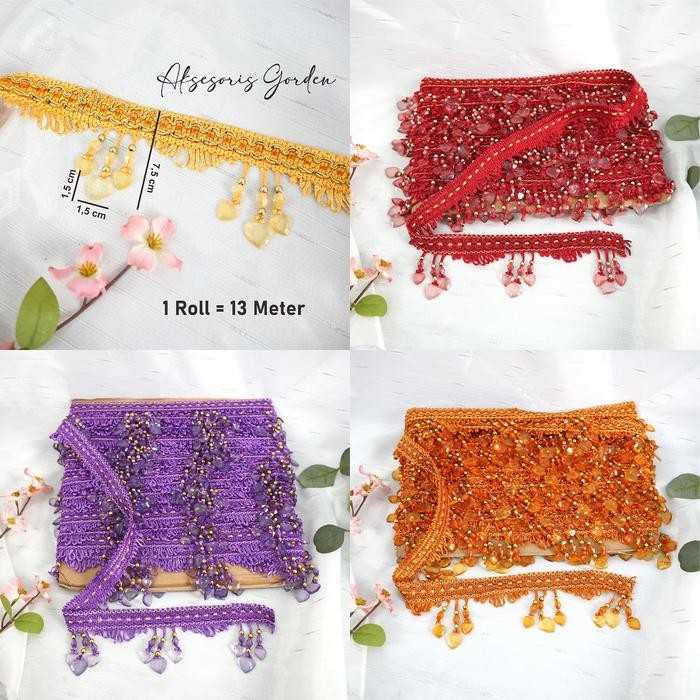 Renda 3 Hati Gorden Crystal/Renda Gorden 13 M Harga Per Roll