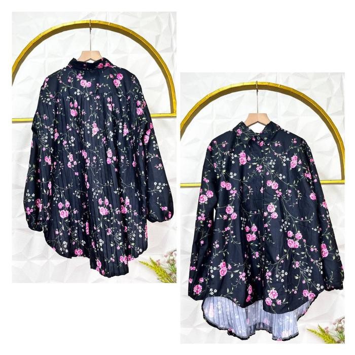 STOCK BEFA - MUNNA BLOUSE PLISKET MOTIF BUNGA Baju Wanita Katun Panjang