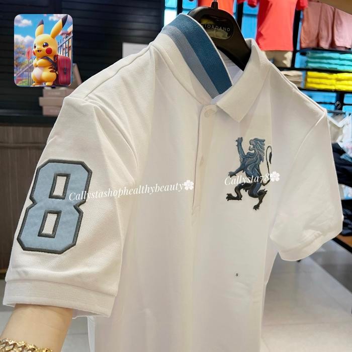 Giordano Polo Shirt Man Lion 3D Tapered Fit Snature White