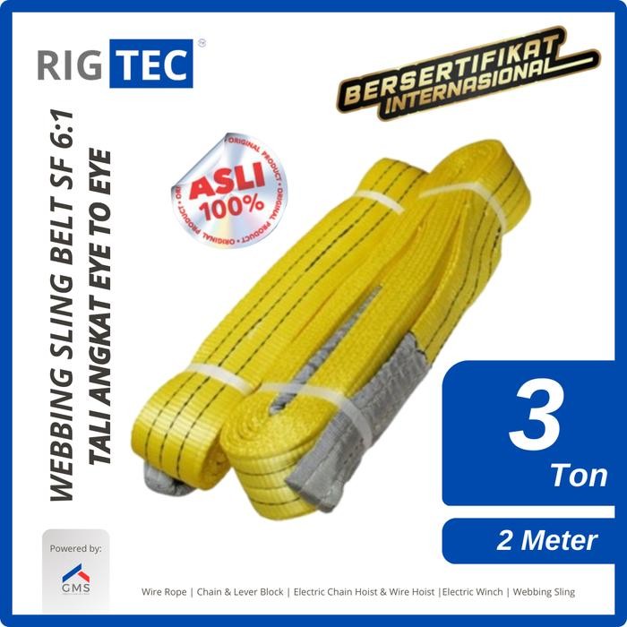 

Bisa Spk! Webbing Sling Belt / Tali Angkat 3 Ton X 2 Meter 75 Mm Eye & Eye Rigtec