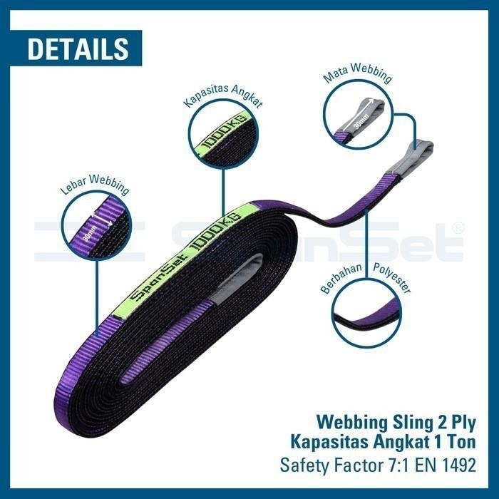 

Bisa Termin! [B1000-6M] Spanset Webbing Sling Double Ply 1 Ton X 6 Meter, Safety Factor 7:1, Tali