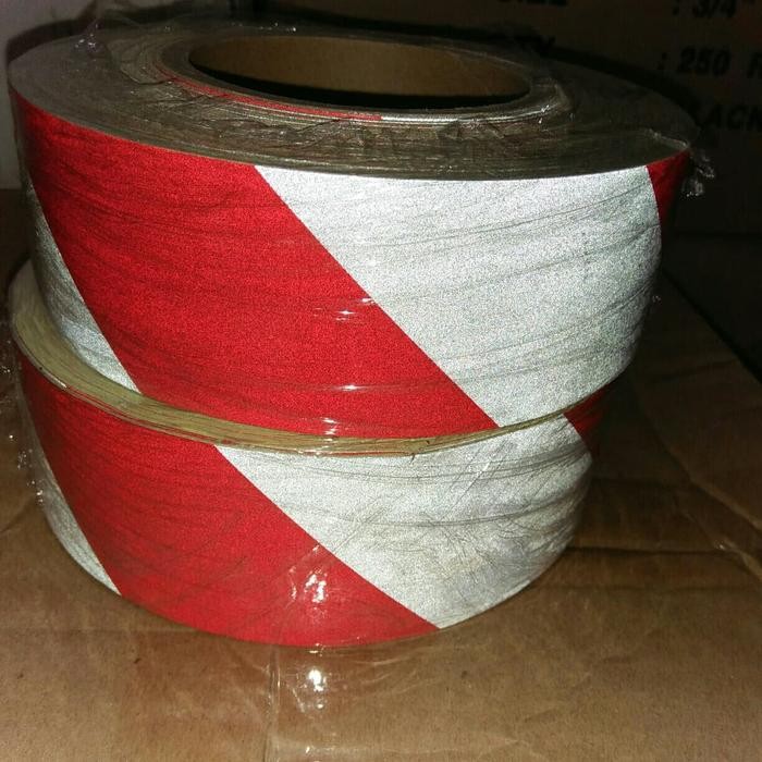 

Khusus Grab! Sticker Reflektif Baricade 2"X 45Meter/Skotlet Merah Putih