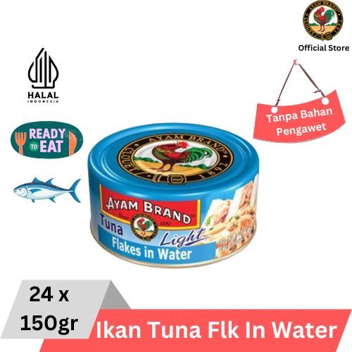 

READY AYAM BRAND IKAN TUNA KALENG FLAKES LIGHT IN WATER 24 PCS 150G