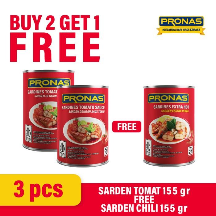 

READY PROMO BUY 2 GET 1 PRONAS SARDEN SAUS TOMAT 155G + GRATIS SARDEN CABAI 155G
