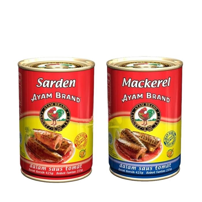 

READY AYAM BRAND IKAN SARDINES/MACKEREL KALENG 425GR SAUS TOMAT