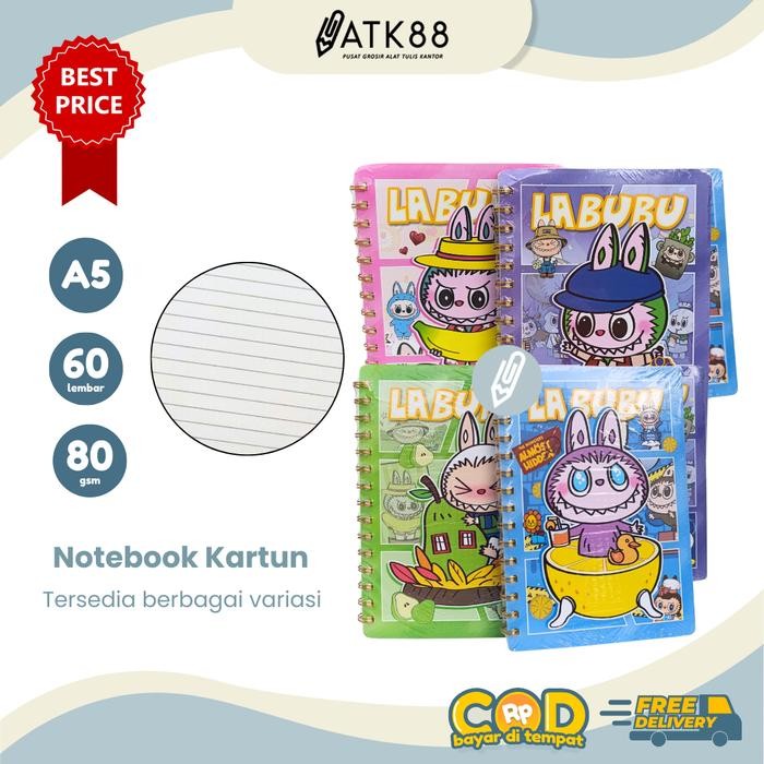 

Notebook Spiral Ring Ruled LABUBU Buku Catatan Garis A5 Karakter Lucu