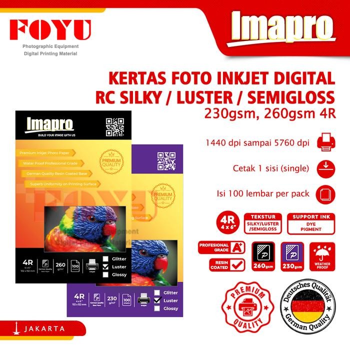 

Kertas Foto Inkjet Imapro Professional RC Silky Luster 260gsm 4R