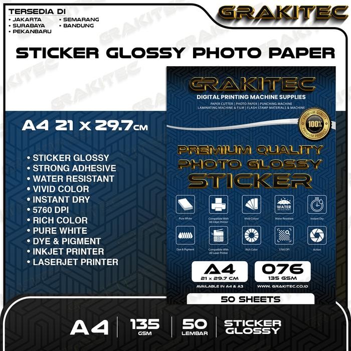 

Grakitec Sticker Glossy Photo Paper A4 - Isi 50 Lembar Glossy Photo Sticker Paper ( Kertas Foto