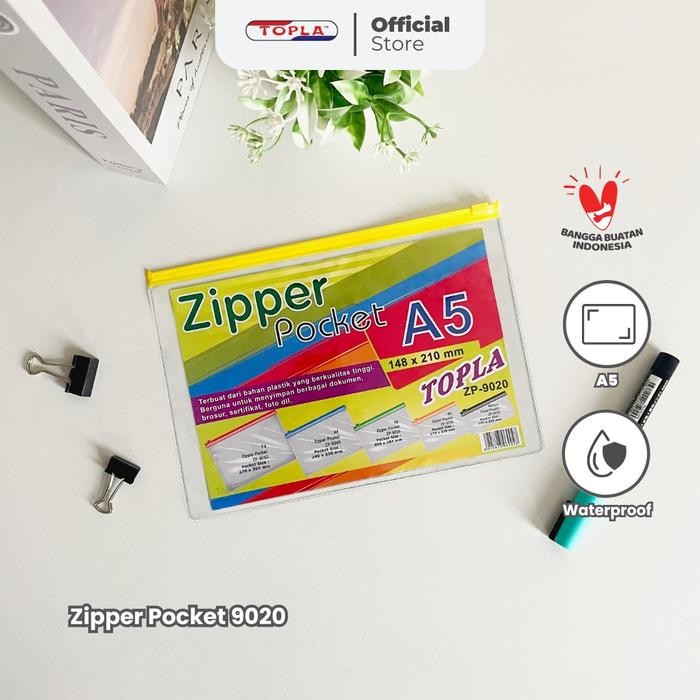 

Topla Zipper Pocket Mika 9020 Map Plastik Transparan Ukuran A5 Stationery Biru
