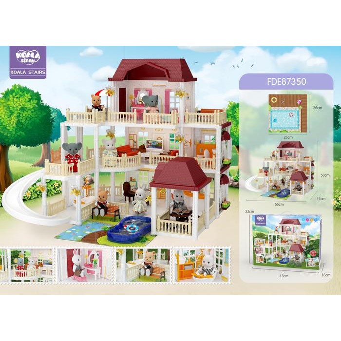 Koala Diary Sylvanian Luxury Villa Doll House mainan rumah boneka anak - Crystal Pink