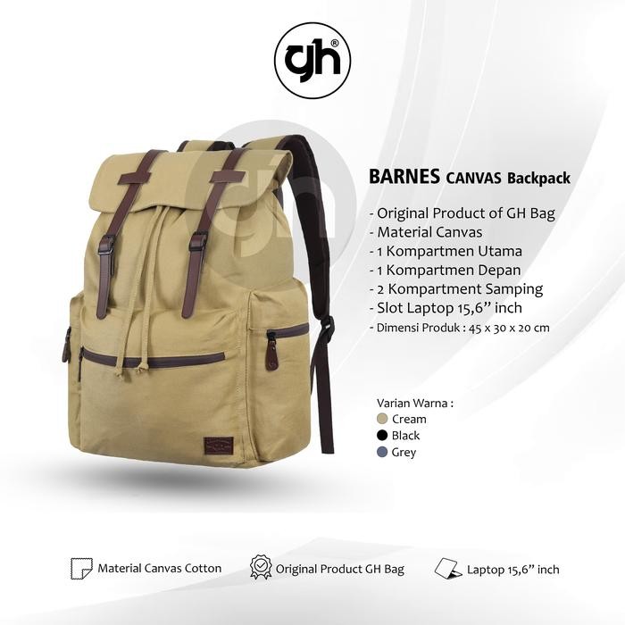 Tas Ransel Laptop GH-Bag BARNES Canvas Backpack Sekolah