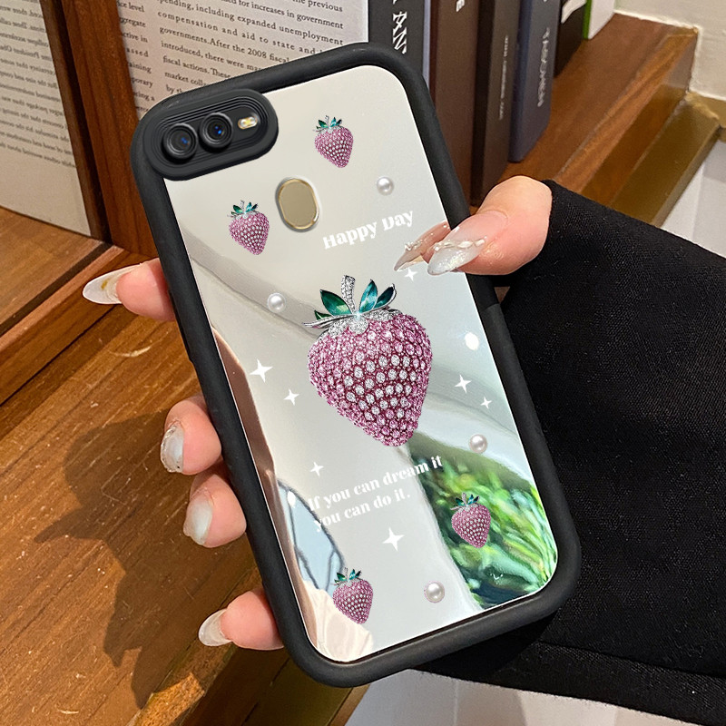 Casing Hp OPPO A7 OPPO A5s OPPO A12 OPPO A12S A11k Case Casing Strawberry Glitter Pattern Silikon So