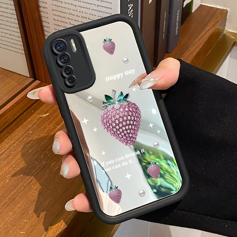 Casing Hp OPPO A91 OPPO F15 OPPO Reno 3 Case Casing Strawberry Glitter Pattern Silikon Softcase HP M