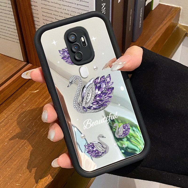 Casing Hp Untuk OPPO A5 2020 OPPO A9 2020 Case Angsa Berlian Ungu Mewah Cermin Kasing pelindung Kesi