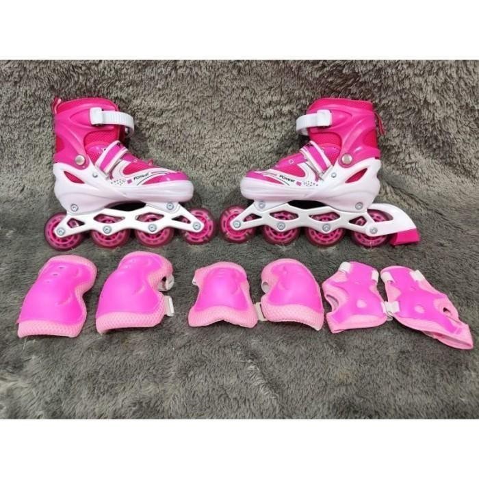 Terbaru Sepatu Roda 4 Inline Skate 2In1 Inline/Bajaj + Deker Safety Outdoor Kaki