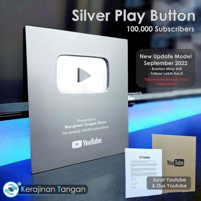Ready Silver Play Button Youtube Replika Custom Terbaru