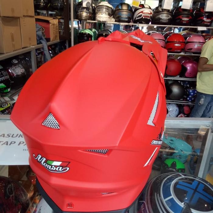 Helm Cross Fighter Merek Monsa Warna Merah Cabe Doff