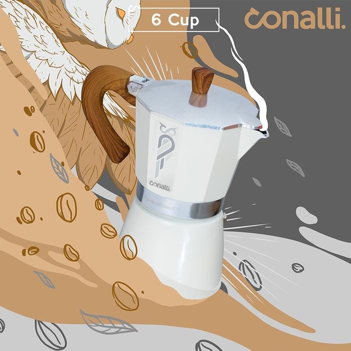 Otten Flair - 6 Cup Mokapot Aluminium Conalli Moka Pot Putih Italia Coffee Maker