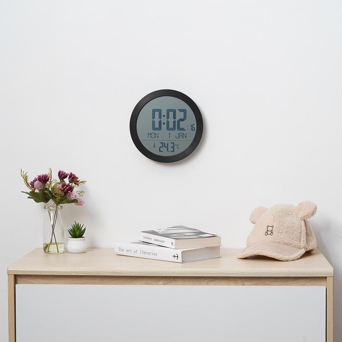 FORHOM JAM DINDING LCD DIGITAL ROUND - HITAM