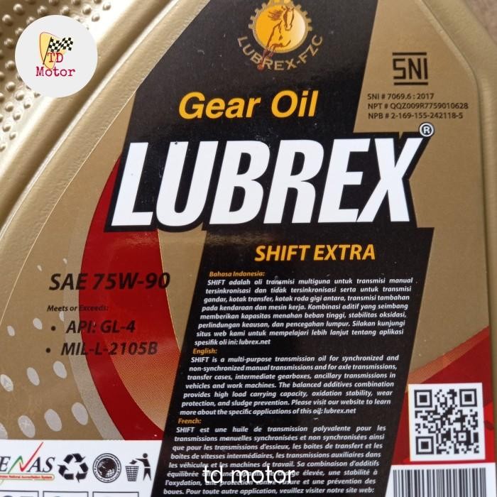 75W90 GL4 OLI TRANSMISI MANUAL FULLY SYNTHETIC LUBREX SHIFT EXTRA 100% GINAL