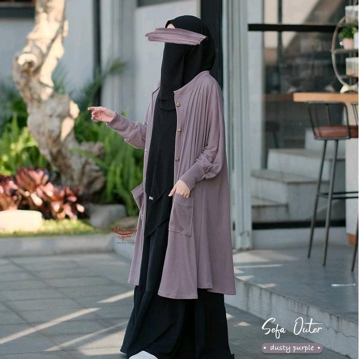 Sefa Knit Long Outer Premium Syari By Khumaira Cardigan Kancing Batwing Casual Cantik