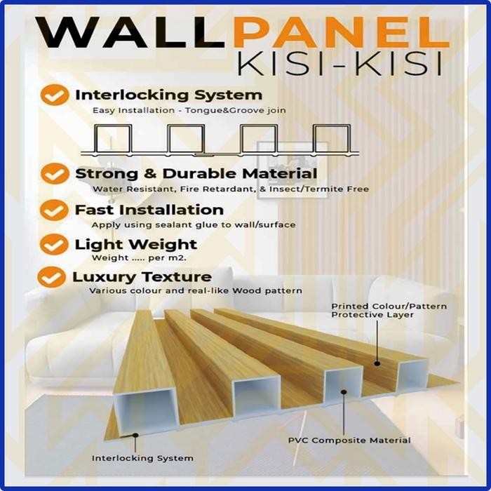 WPC WOOD WALL PANEL PVC DEKORASI DINDING WALLPANEL STIKER DINDING