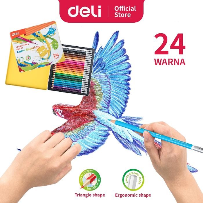 

Deli Pensil Warna Halus 24 Warna Bentuk Segitiga Ergonomis EC00225 Cat Kayu