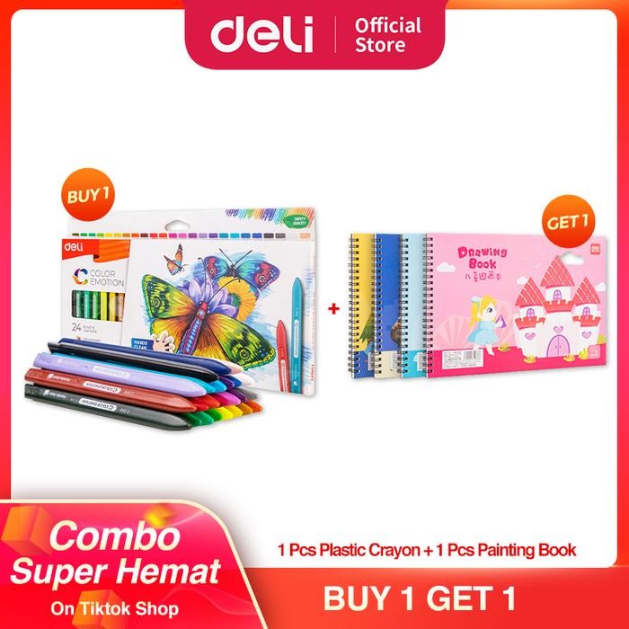 

[COMBO PAYDAY] Deli Krayon Sekolah 24 Warna EC20020+Deli School Drawing Book / Buku Gambar 73387