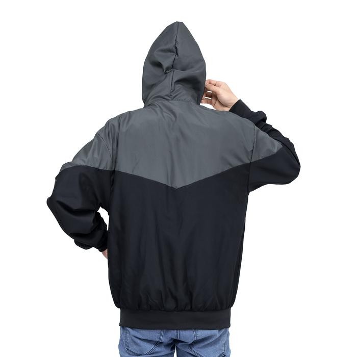 JAKET PARASUT OLAHRAGA SPORT POLOS NYAMAN PRIA/WANITA KOMBINASI ABU TUA HITAM UNISEKS M-XXL