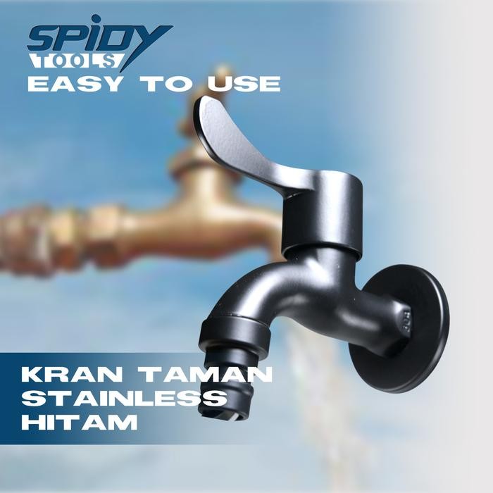 Toto Sanitaary - Kran Air Tembok Taman Mesin Cuci Stainless Steel Hitam 1/2 Inchi