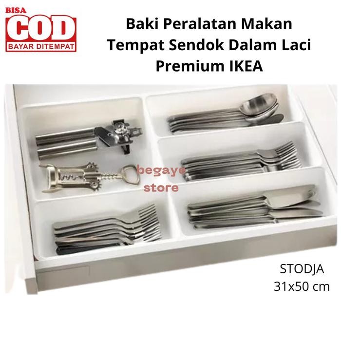 Promo Terlaris Baki Peralatan Makan Premium IKEA Tempat Sendok Garpu Putih Dalam Laci Ready