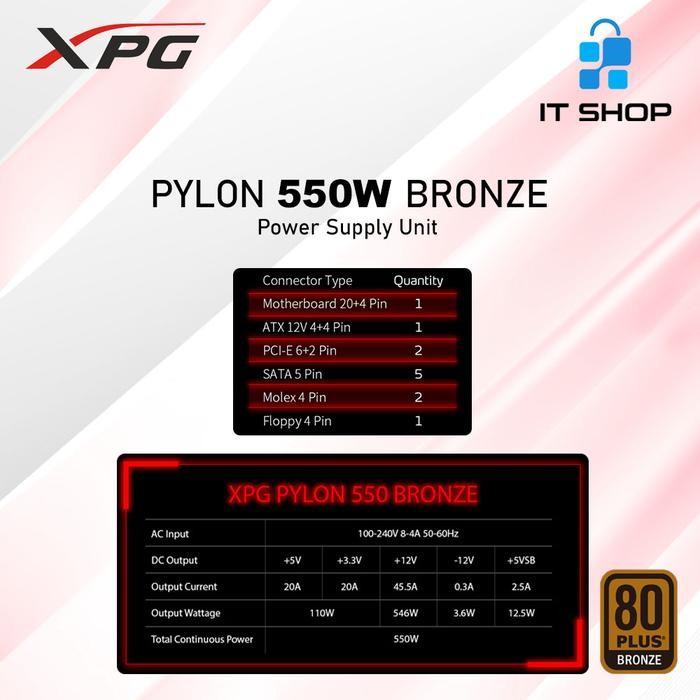 ADATA XPG POWER SUPPLY PYLON 550W 80+ BRONZE