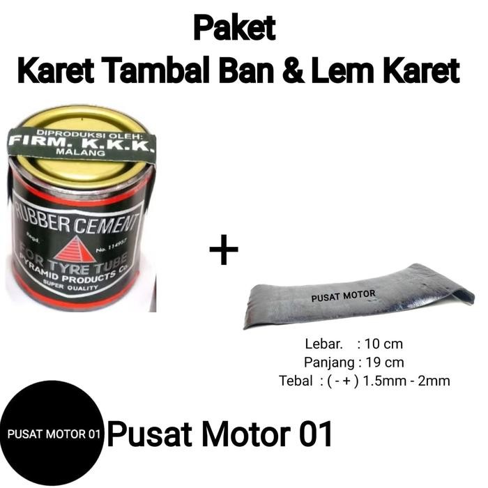 PAKET KARET TAMBAL BAN BAKAR DAN LEM KARET TAMBAL CACING PAKET BUNDLING TAMBAL BAN 10X19 RUBBER