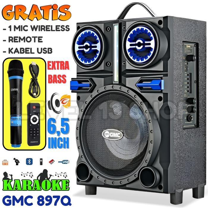 Speaker bluetooth GMC 897Q - 897P 6,5 inch free remote + mic karaoke // GMC 897Q-GMC 897P Speaker