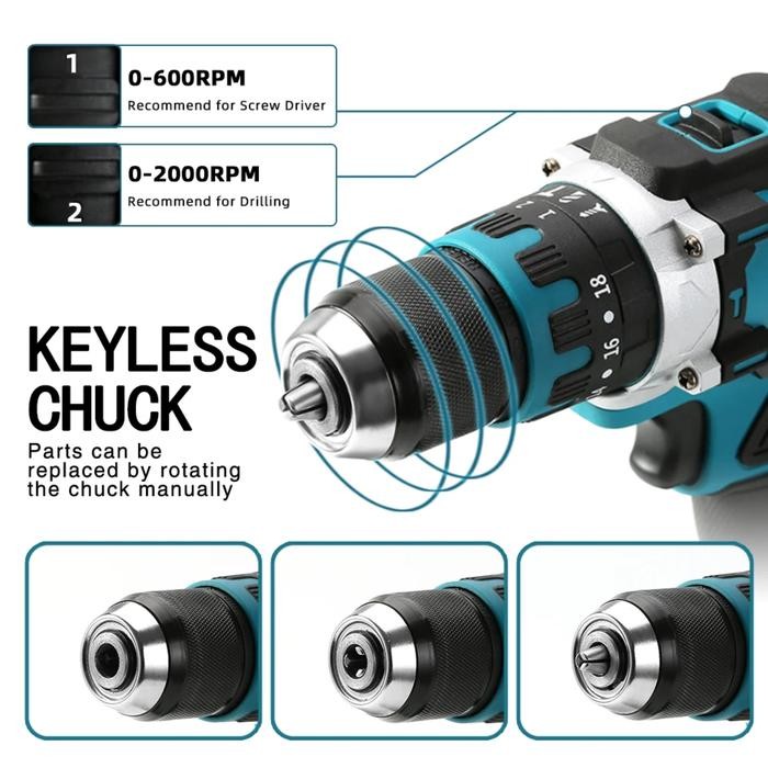 Termurah Mesin Bor Baterai Kamolee Cordless Impact Drill Pro Torsi Max 650N.M