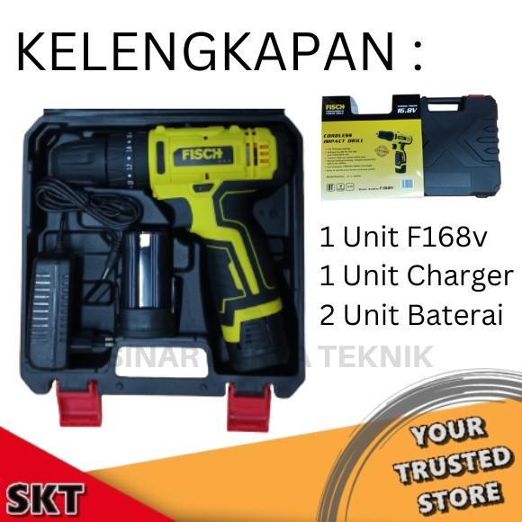 Spesial Promo Bor Tanpa Kabel Impact Cordless Drill 10 Mm F168V Ori Fisch