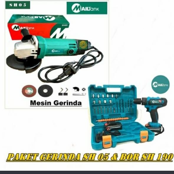 Hemat Paket Mesin Bor Baterai Impact Mailtank & Gerinda Tangan 4" Mailtank