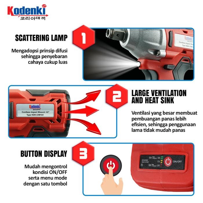 Mantab Kodenki Cordless Impact Wrench Brushless 21V Bor Baterai Charger 1/2"