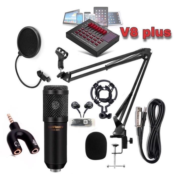 Paket Mikrofon Condenser Bm 800 & Soundcard V8 Full Set