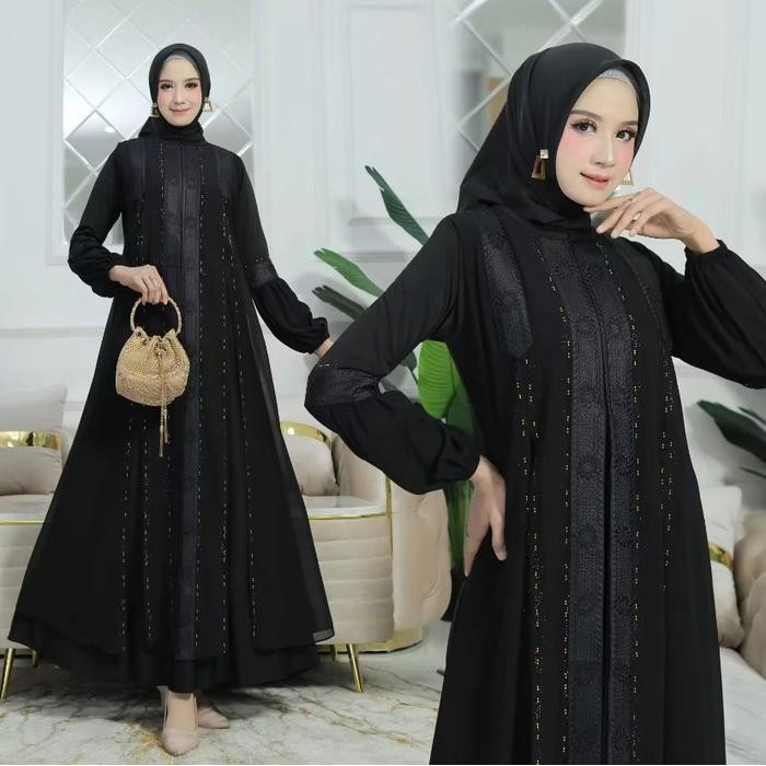 Galeri Sicantik - Cod - Gamis Abaya Bordir Hitam Resleting Depan Terbaru