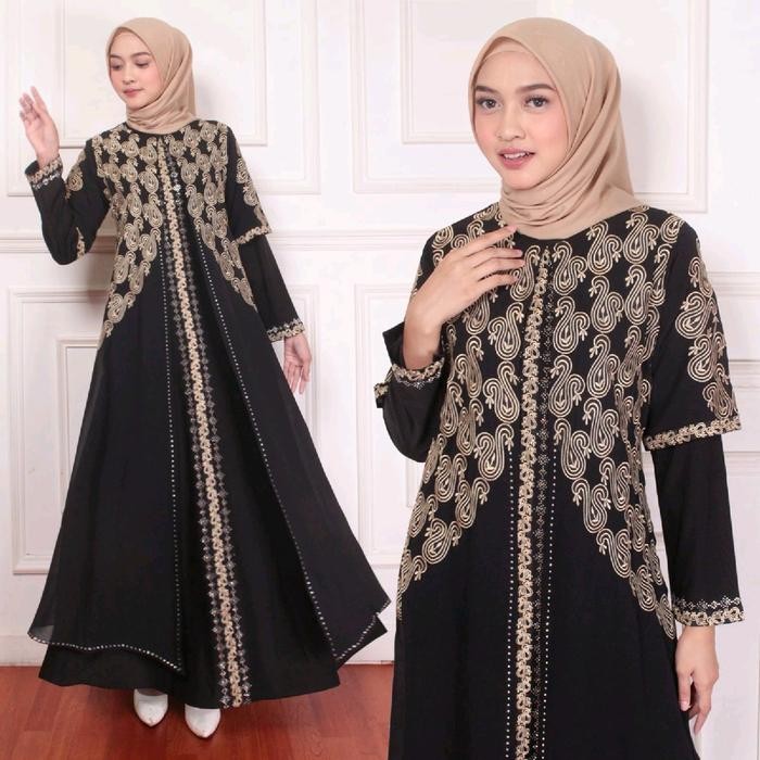 Gamis Abaya Nindya Malika Mewah Simpel Lebaran 2025 Dress Wanita Muslim Ceruti Cantik