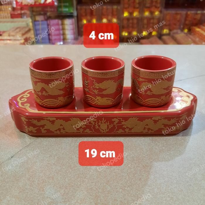 Cangkir Keramik Merah 1 Set Isi 3