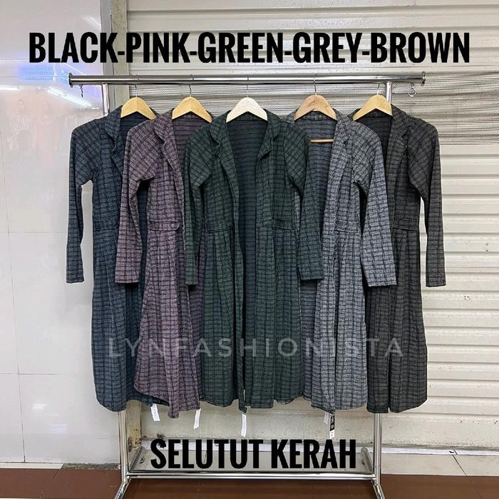 Long Cardigan Panjang Wanita Muslim/Kardigan Motif Kotak Outer Wanita Lengan Panjang/Yureza