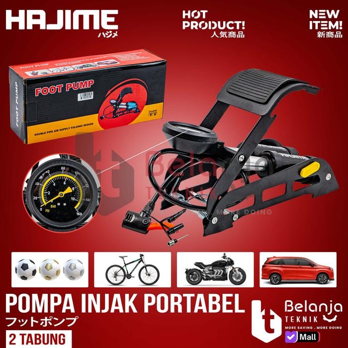 Pompa Kaki Injak 2 Tabung Hajime Alat Isi Angin Ban Sepeda Motor