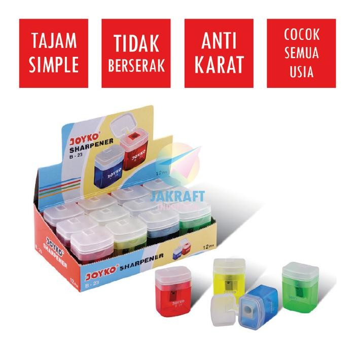 

New (12 Pcs) Serutan Rautan Pensil Tong Sampah 1 Lubang JOYKO B-23 Pencil Sharpener Tajam