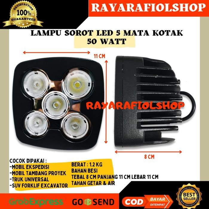 Lampu Sorot LED CREE Kendaraan Mobil Car Off-Road 5 Mata Kotak 50 Watt 12-24volt