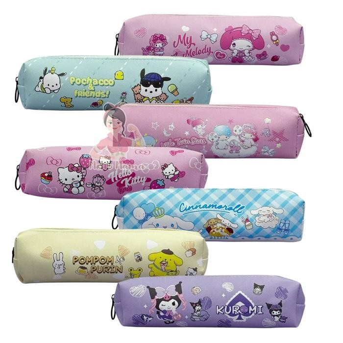 

New Tempat Pensil Anak Sanrio Bahan PU Tebal Bulat Alat Tulis Sekolah Kuromi Melody Cinnamoroll